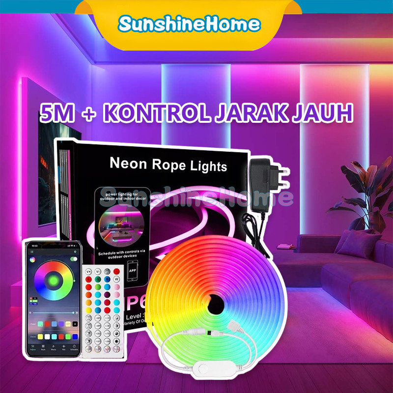 Lampu Led Selang NeonFlex RGB Running 5M USB Sensor Suara + Remote Control / Hias Kamar Estetik