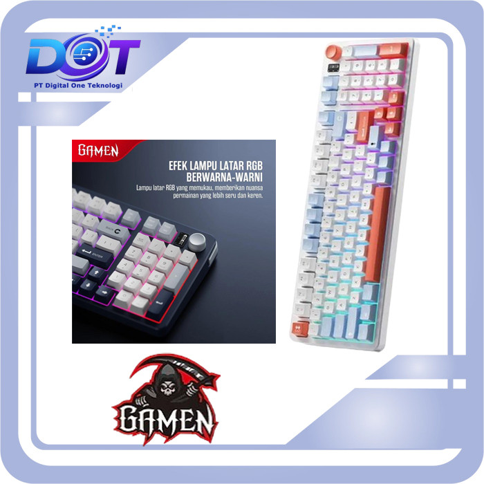 GAMEN GK300 WHITE Keyboard Gaming Membrane PBT Keycaps RGB Lightning Anti Ghosting 26 Keys FULLSIZE