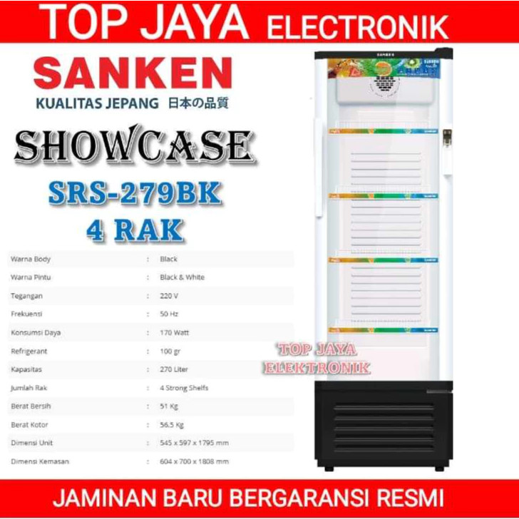 SHOWCASE SANKEN 4 RAK SRS-279BK BARU BERGARANSI RESMI