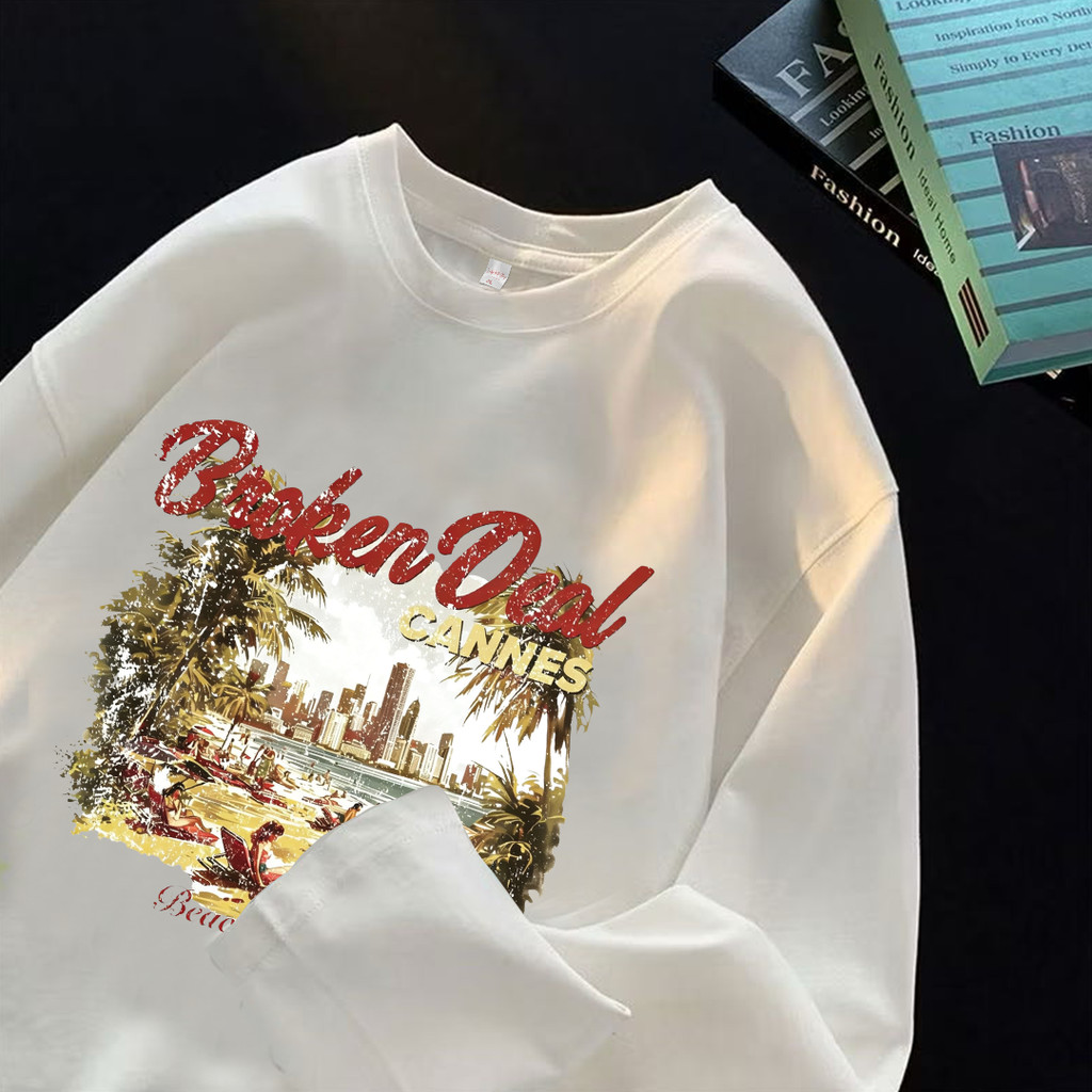 Lucky88k Tshirt Kaos Lengan Panjang Oversize Unisex | Broken Coast Paradise | Korean Style Bahan 100