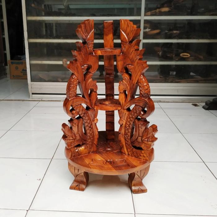 Jagrak Pataka Tempat Tombuk Dan Tiang Bendera Ukiran Naga Kembar Jati