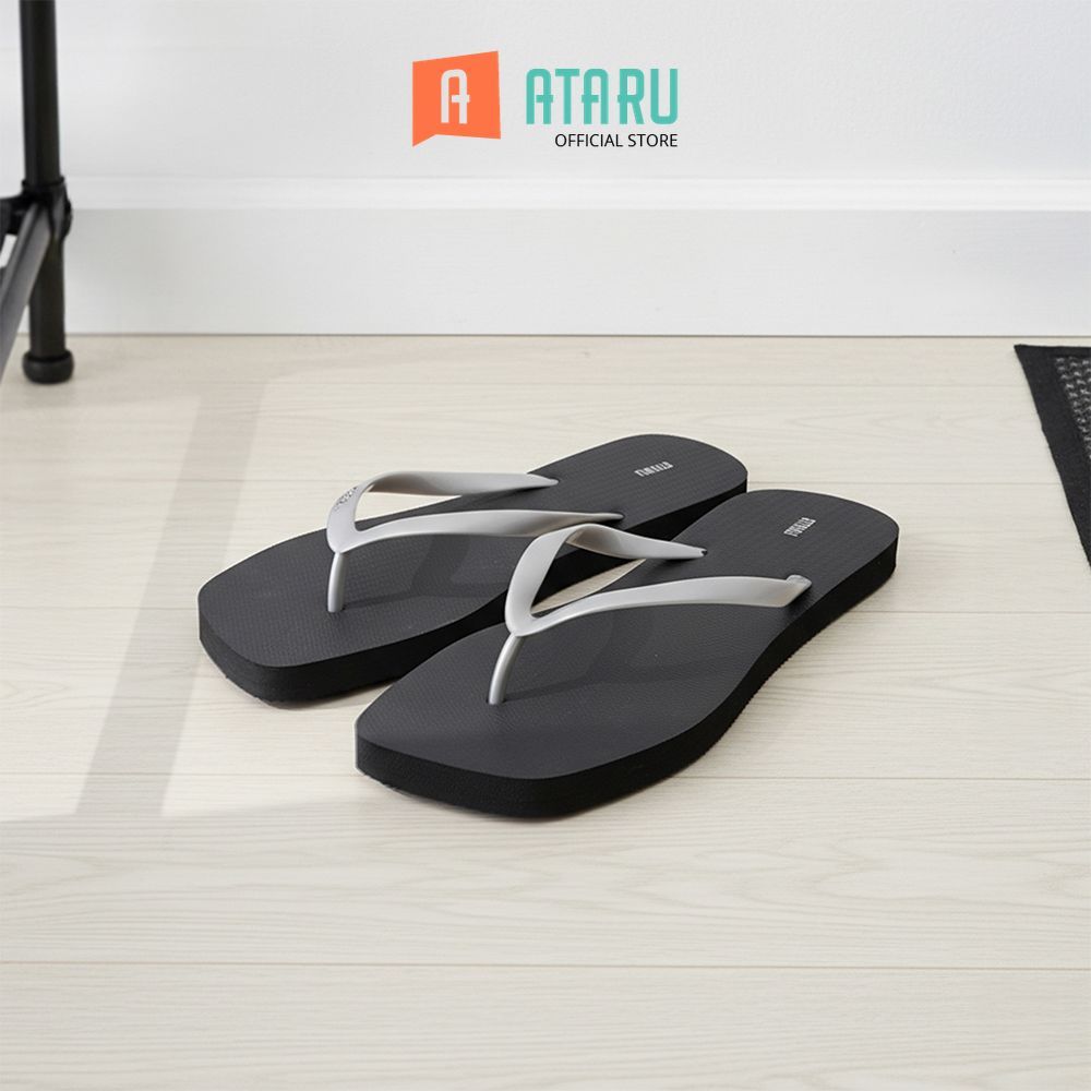 Ataru Sandal Jepit Wanita Square Ukuran 37 - Hitam/Silver Women Slipper Sendal Kasual Alas Kaki Pere