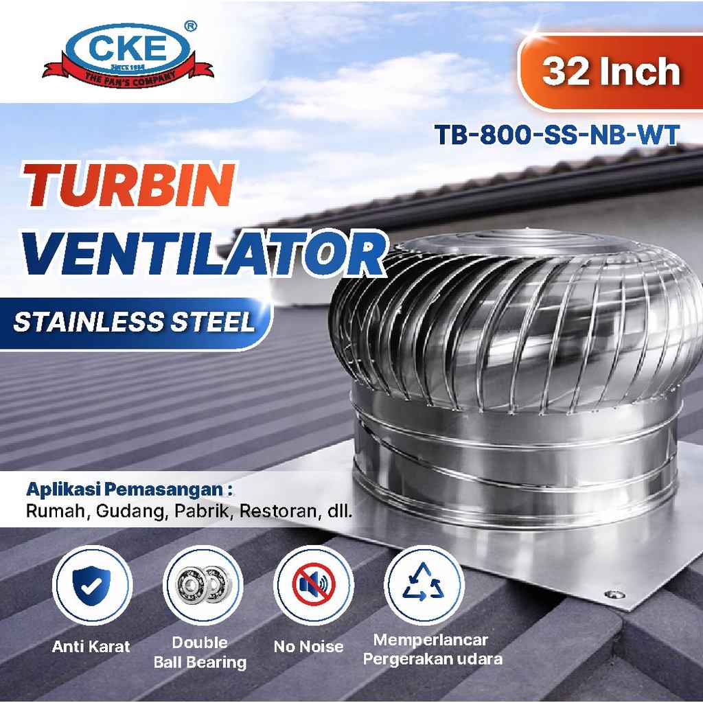 CKE Turbin Ventilator 32 Inch Ventilator Atap Gudang Pabrik Roof Ventilator Stainless Steel Anti Kar