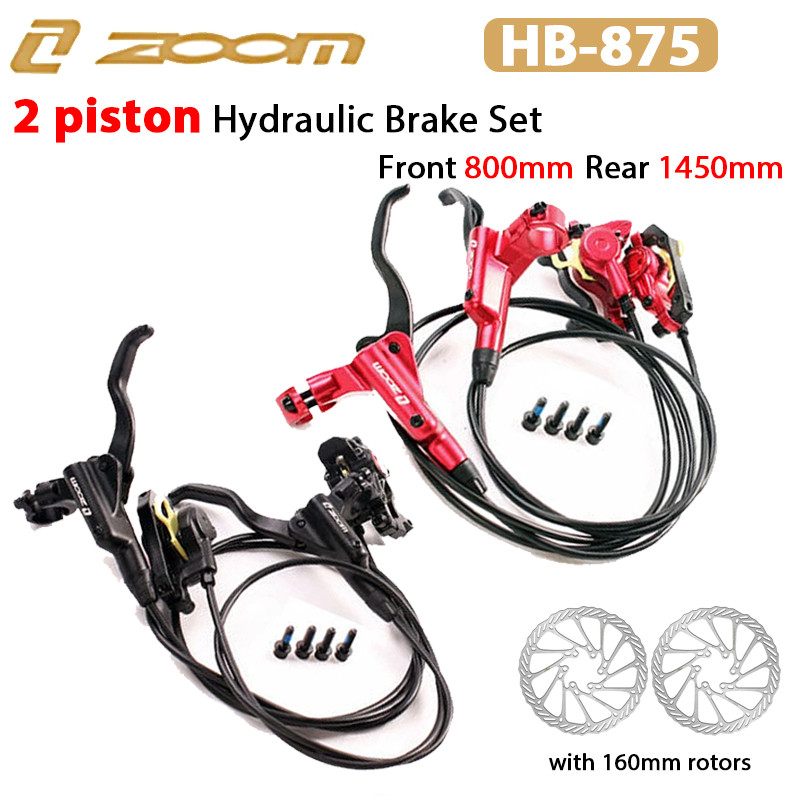 ZOOM 2 Piston MTB Brake HB-875 Set Rem Hidrolik Sepeda Depan 800mm Belakang 1450mm Rem Cakram untuk 