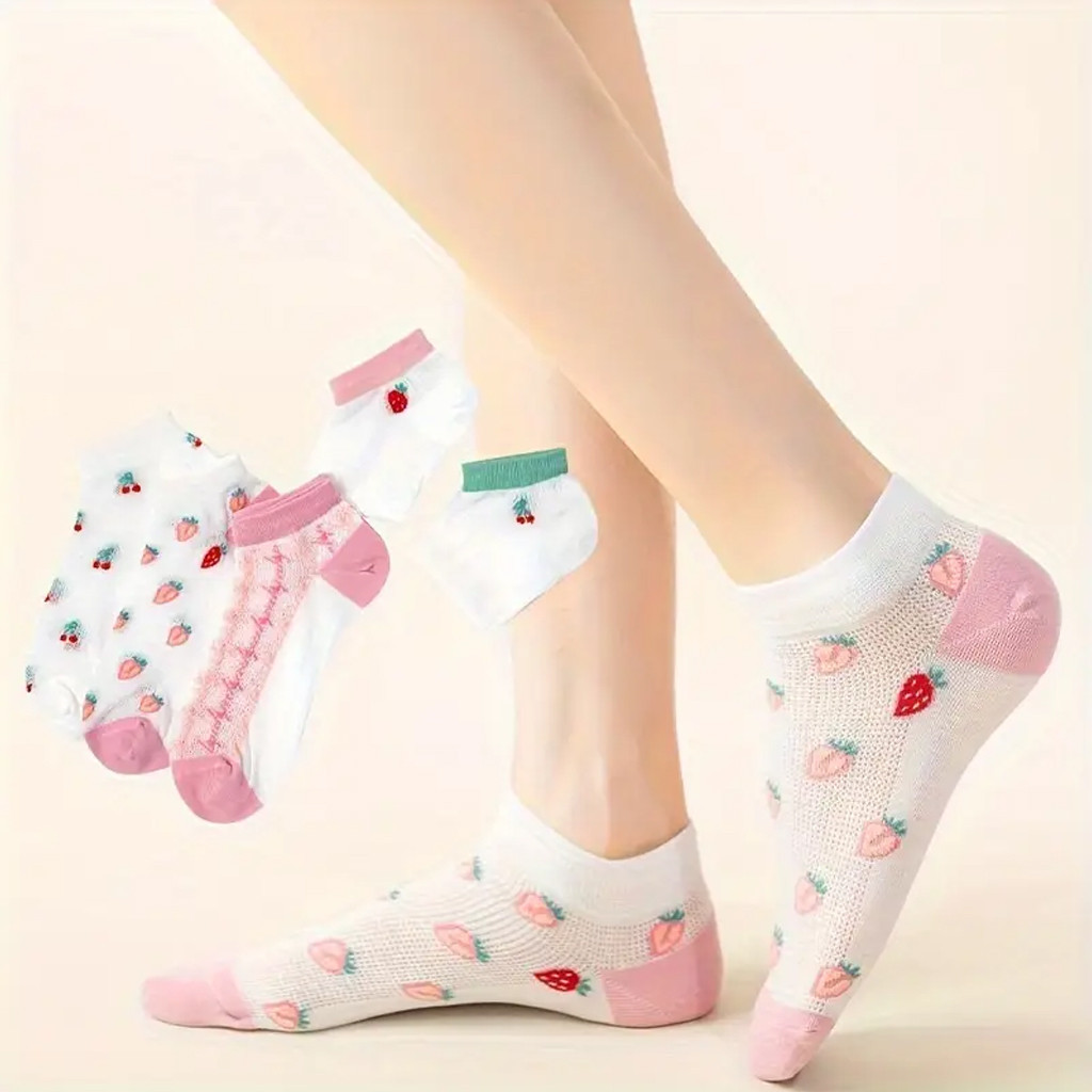 TBB Kaos Kaki Motif Strawberry Fashion Kaos Kaki Pendek Ankle Semata Kaki KK241