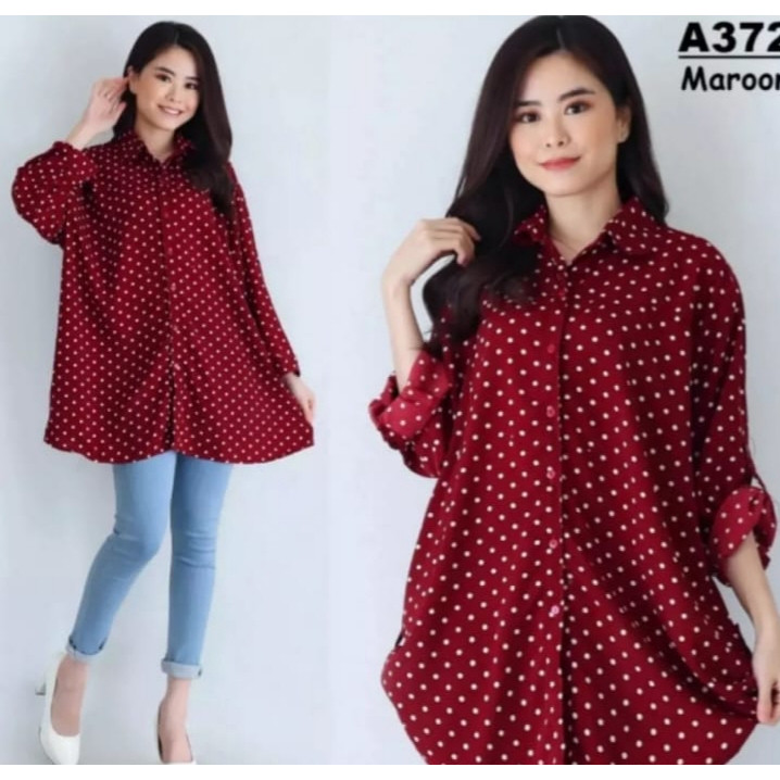 Kemeja Motif Polkadot Size XL XXL XXXL XXXXL. Tunik Premium Tunik Murah Tunik Jumbo Pakaian Wanita  