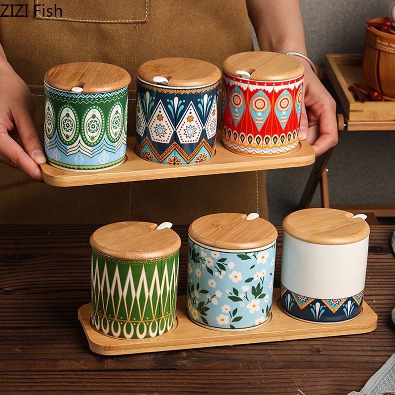 Creative Ceramic Seasoning Jar Set Kitchen Spices Seasoning Storage Jar Salt Pepper Organizer Nordic