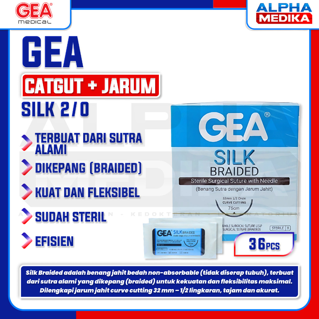 GEA - CATGUT SILK+JARUM GEA / Benang Jahit Silk dengan jarum / Suture With Needle