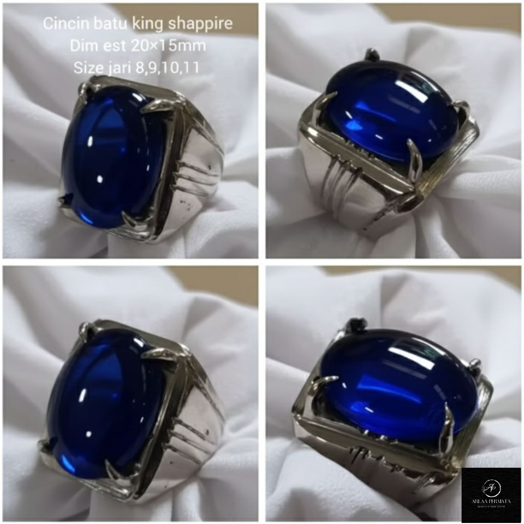 cincin pria mewah king safir dep blue ring monel jumbo