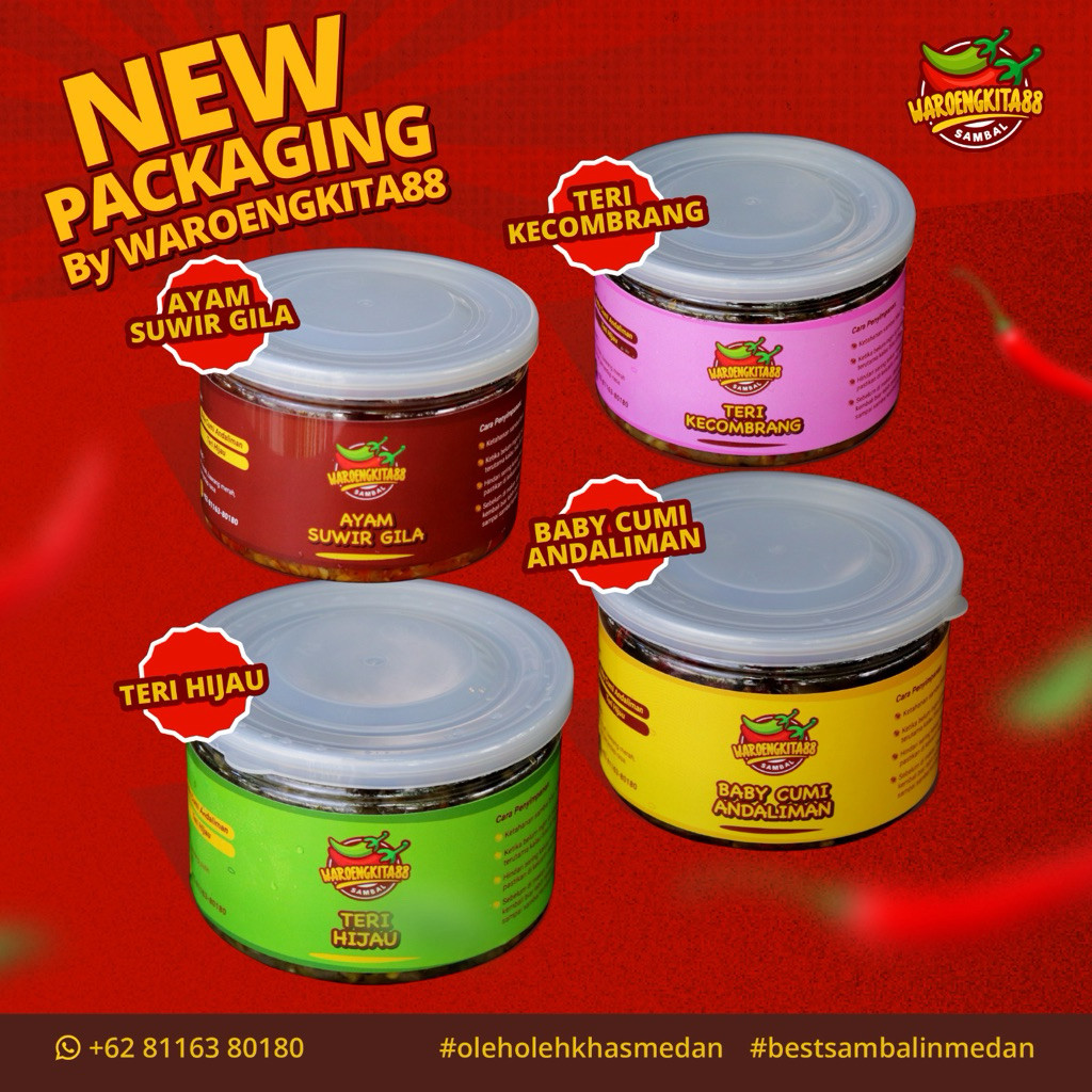 WaroengKita88 - Sambal MEDAN Baby Cumi Andaliman / Teri Kecombrang / Teri Hijau / Ayam Suwir Gila Si
