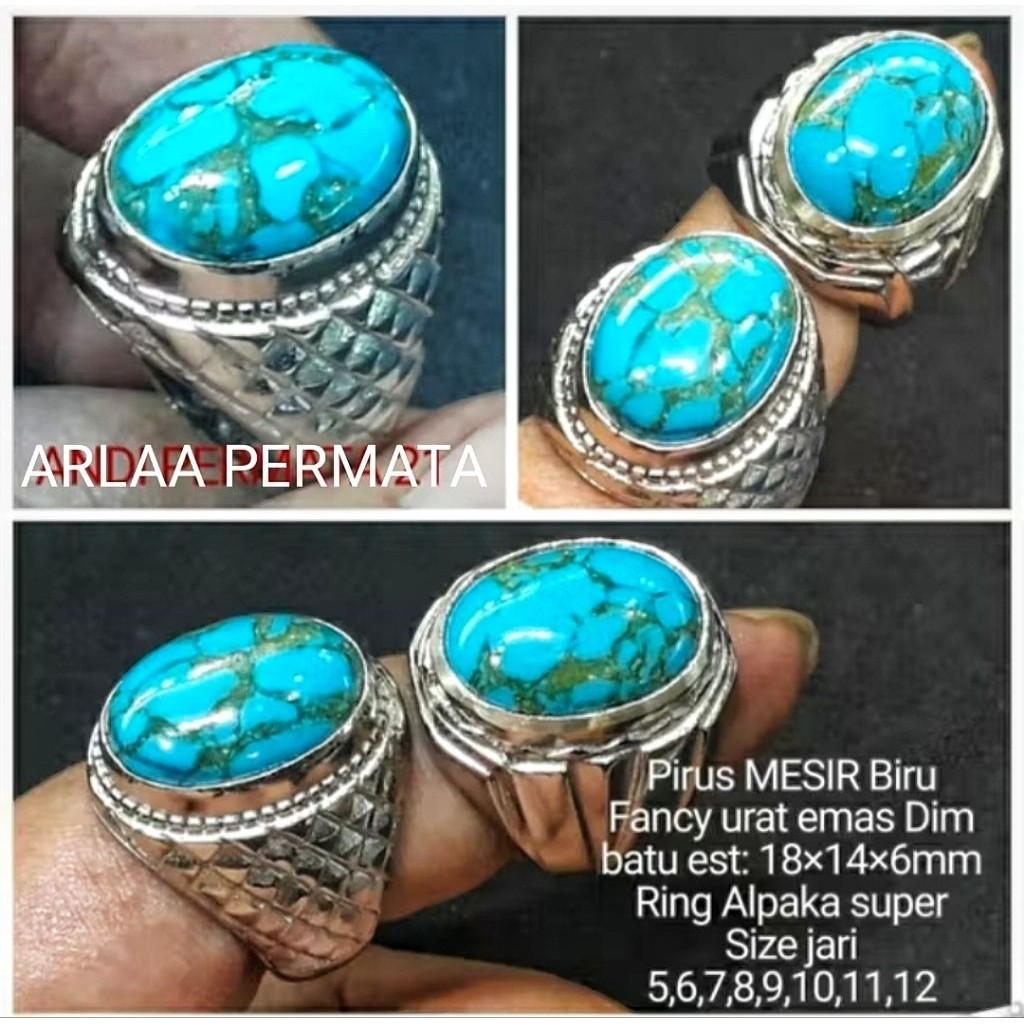 CINCIN BATU PIRUS MESIR BIRU FANCY URAT EMAS