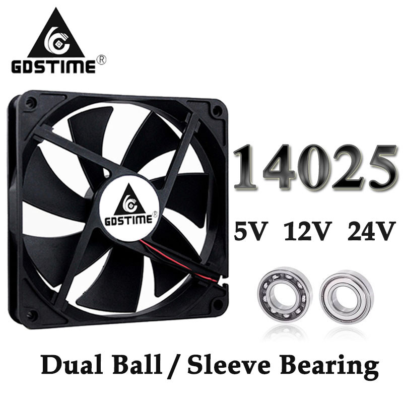 1Pcs Gdstime 5V 12V 24V USB 140x140x25mm 140mm Dual Ball Brushless PC Case DC Cooling Fan 14025 14CM