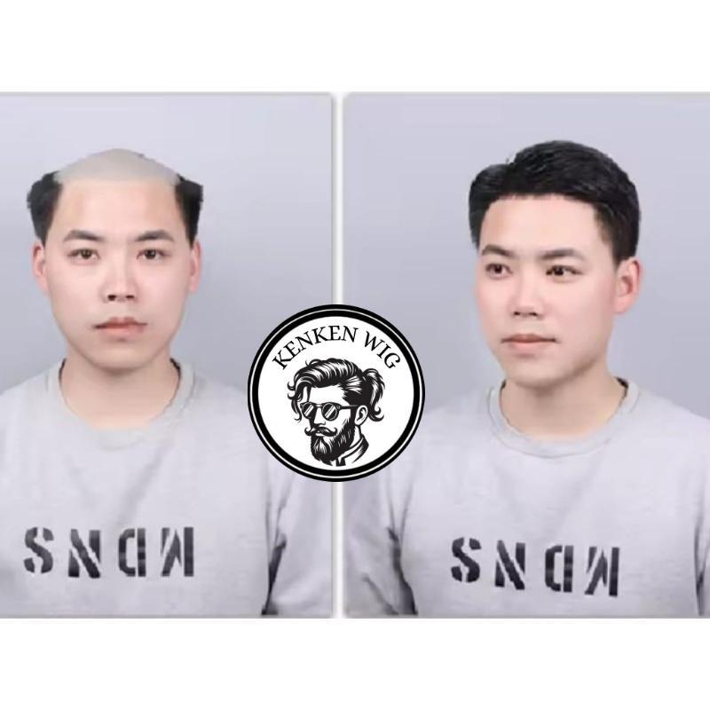 Wig Toupee Pria Rambut Pendek Warna Hitam Natural Tanpa Poni