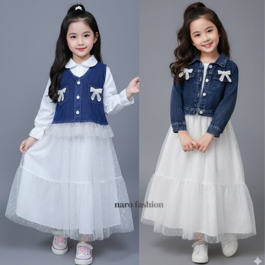 GAMIS MEWAH JEANS IMPORT GAMIS ANAK PEREMPUAN USIA 3 - 10 TAHUN / LONG DRESS DENIM IMPOR VIRAL TERBA