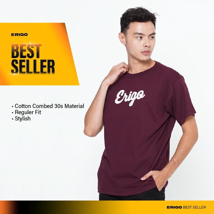 Erigo T-Shirt Basic Maroon White - Kaos Merah Maroon Pria & Wanita - Size, S