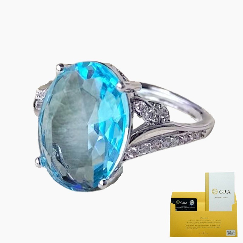 (With Gra Certificate) 925 Batu Permata Biru Muda Telur Merpati Moissanite Ekstra Besar Cincin Berli
