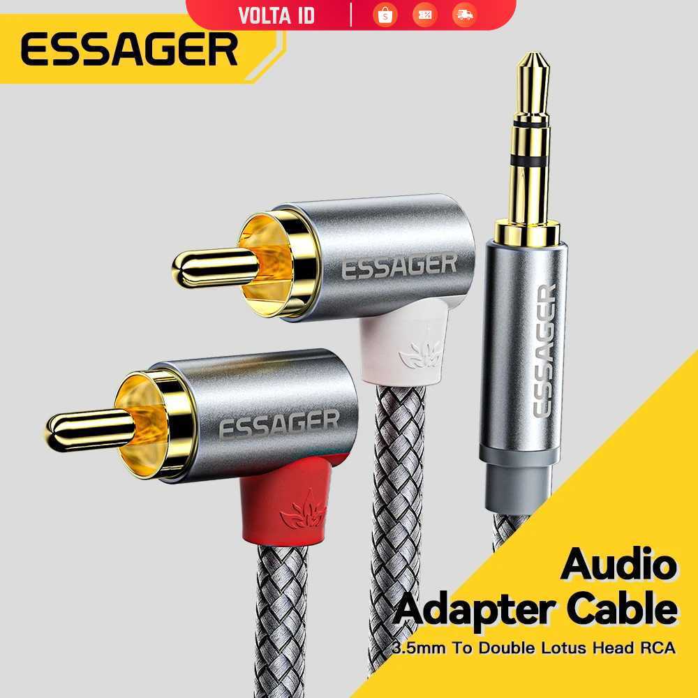 ESSAGER Kabel Audio Jack 3.5mm to RCA Double Lotus Elbow Adapter 3M - EYPWT-MYC0G-P