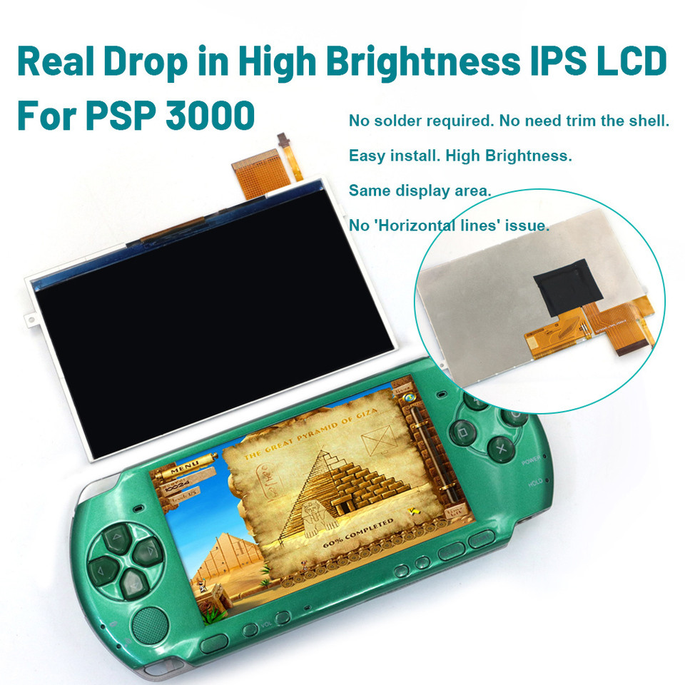 For PSP3000 Drop in IPS LCD Screen Highlight High Brightness For PSP 3000 Console No Need Solder