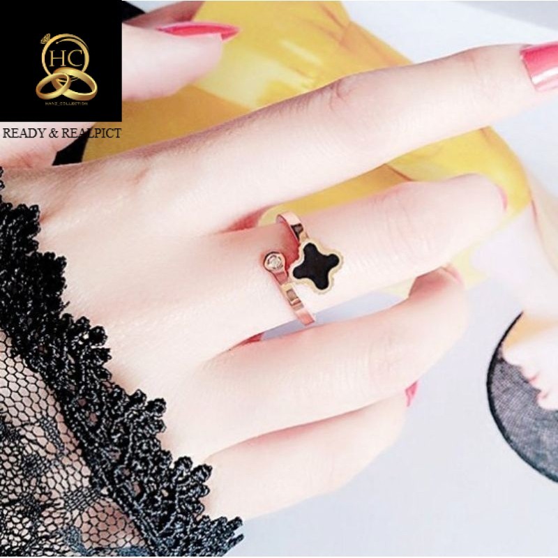 cincin titanium fashion clover hitam mata 1