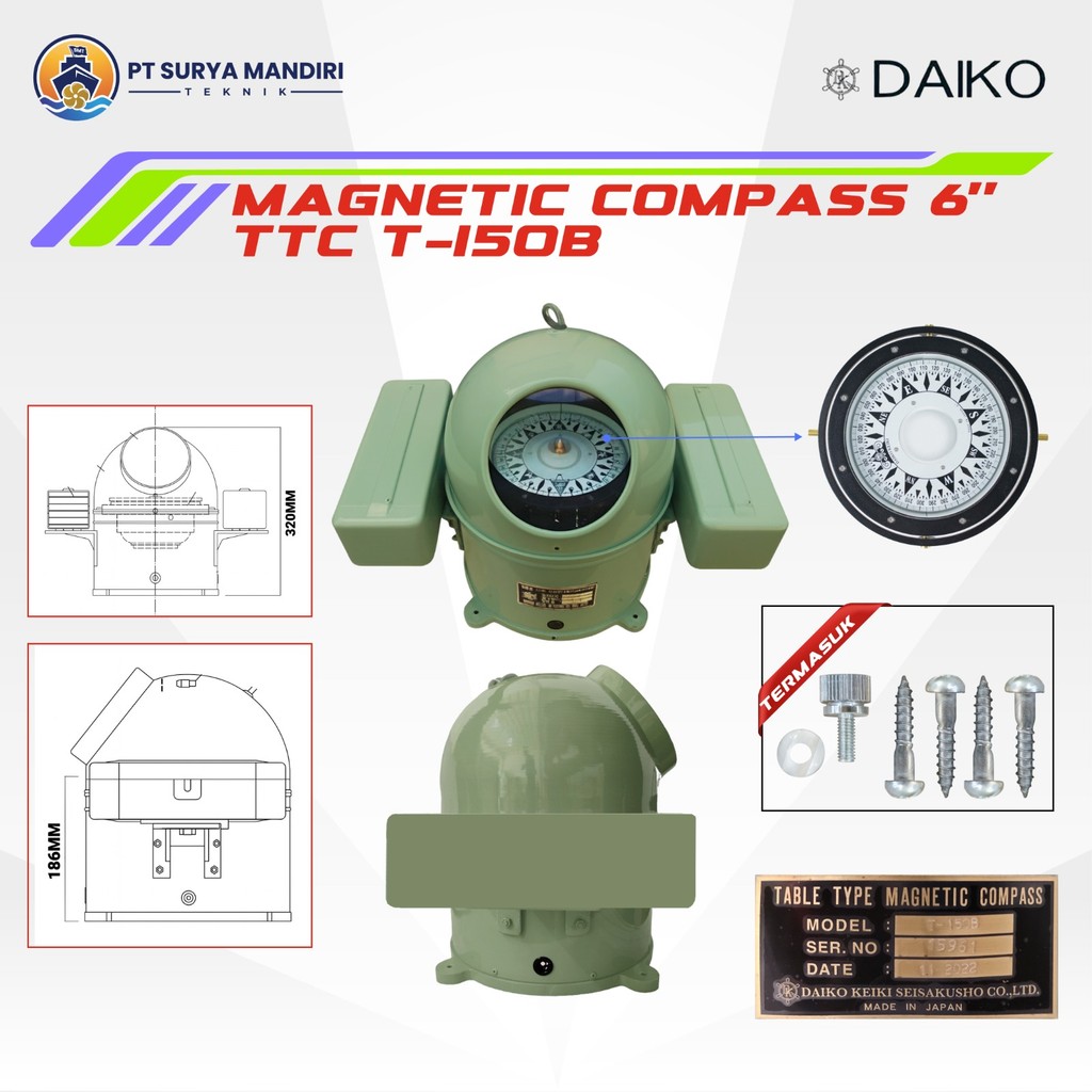MAGNETIC COMPASS 6" TTC T150B DAIKO / KOMPAS MAGNET 6" T150B DAIKO