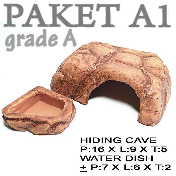 PAKET A1 GRADE HIDING CAVE WATER DISH GECKOE SULCATA TORTOIS REPTILE - PAKET A1