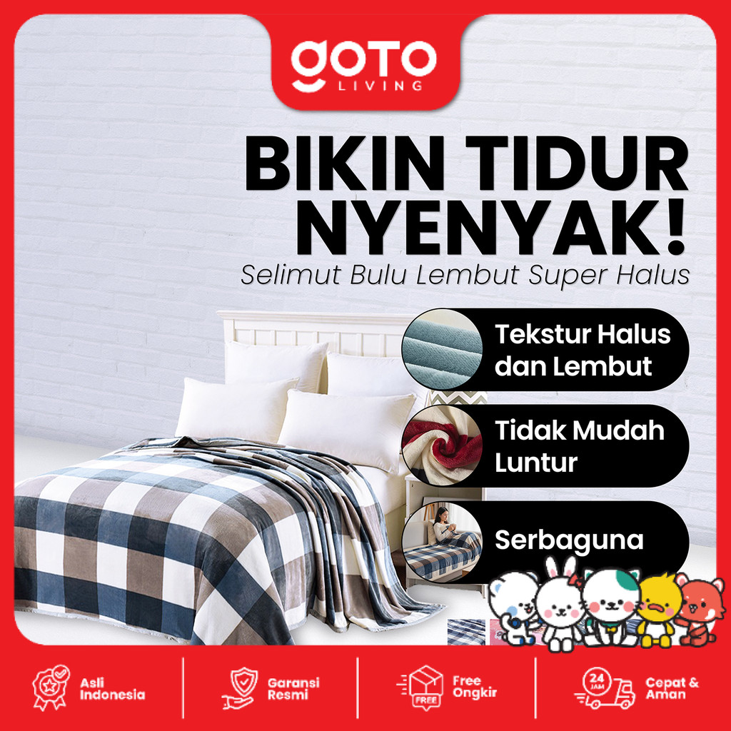Goto Cuddle Blanket Selimut Dewasa Bulu Tebal Halus Lembut Karakter