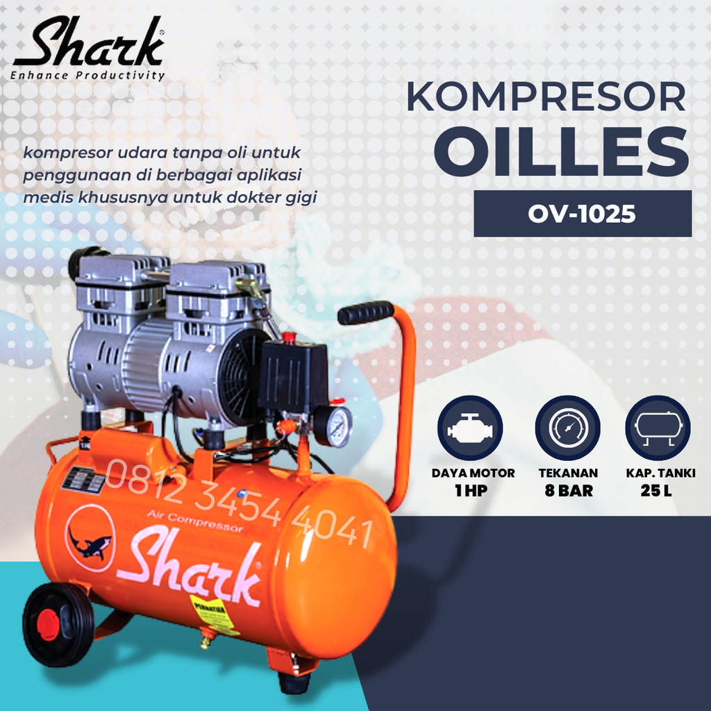Mesin Kompresor Angin 1hp Oilless Tanpa Oli Shark OV-1025