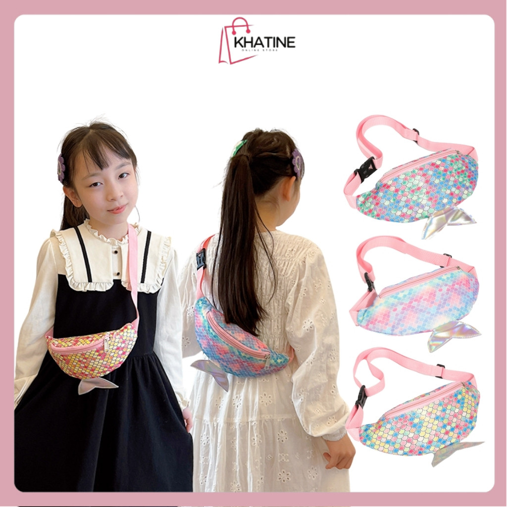 KHATIN (685) Tas Selempang Anak Perempuan Mermaid / Waist Bag Anak Ekor Duyung Sisik Ikan Glitter / 