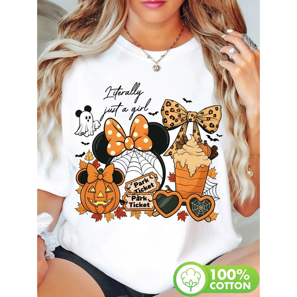 Kaos Halloween Wanita - Hantu Seram, Labu, Kelelawar, Jagung Permen - Kaos Lembut Bernapas Murni unt