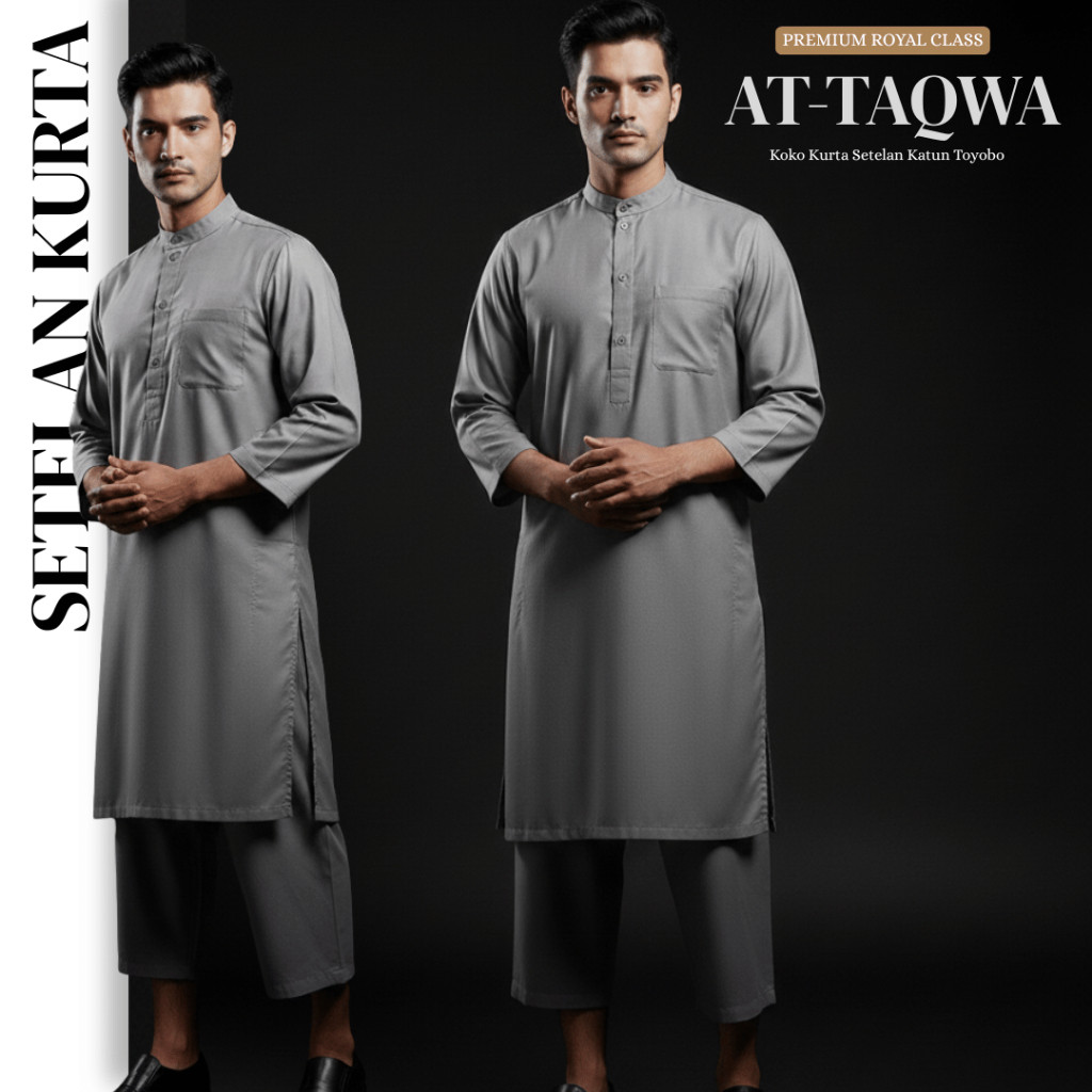 Setelan Koko Kurta Pria Dewasa Lengan Panjang + Celana Sirwal - Outfit Muslim Syar'i Casual