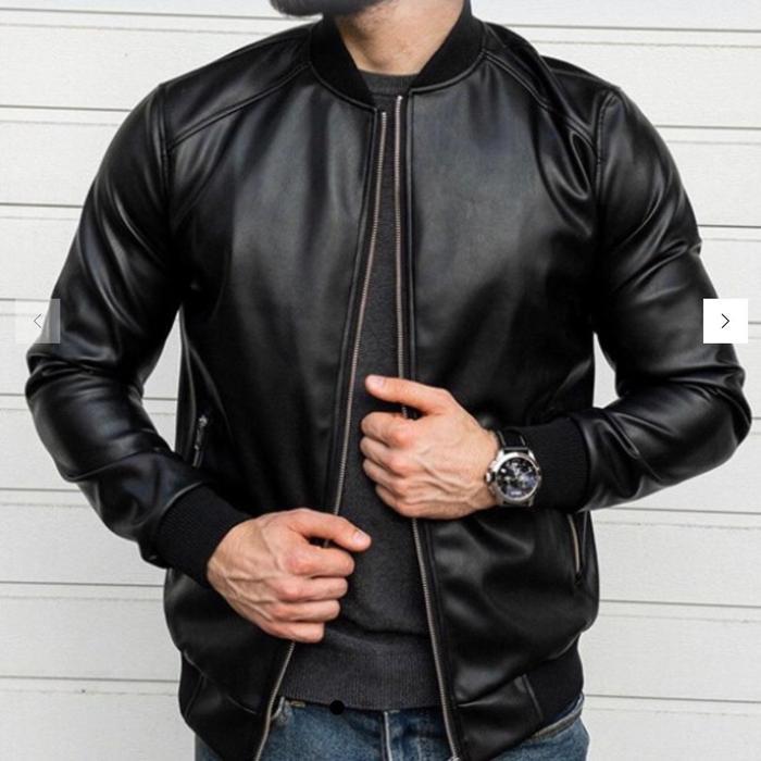 JAKET KULIT PRIA tebal  waterproof  keren  hitam  cowok  zipper  distro - jaket kulit hitam, M