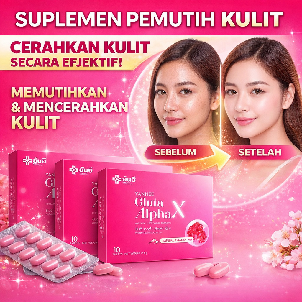 Suplemen Pemutih Dalam Tubuh / Suplemen Pemutih Kulit / Glutathione Pemutih / Suplemen Anti Penuaan 