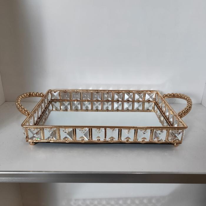 603 STORE Nampan Kaca Kristal Gold (Gagang Mini) - Gagang Mini