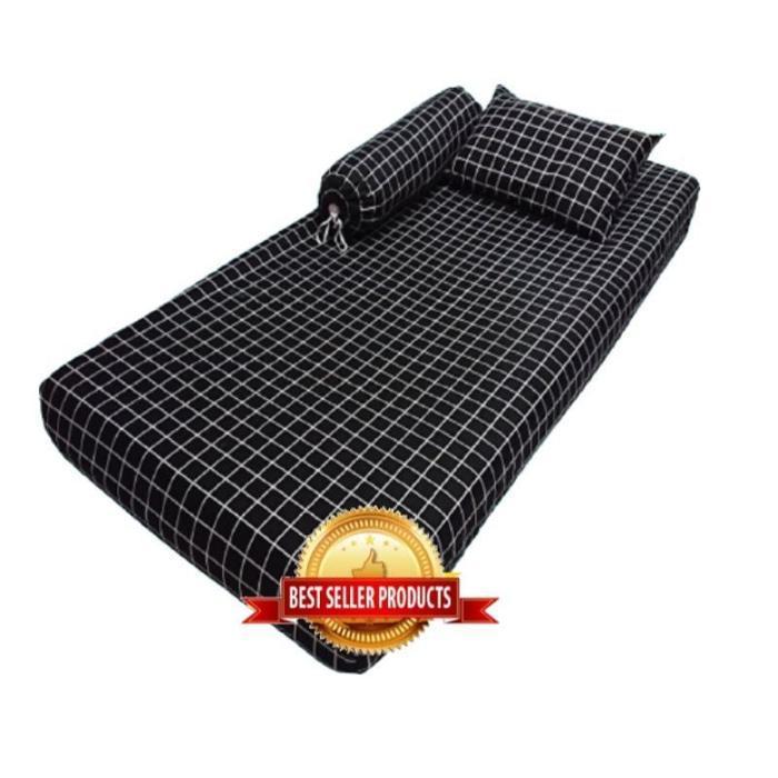 SLEEPIN Sprei Ukuran 90x200 , 100x200, 120x200 - Seprei Single Motif Kotak - KOTAK HITAM, 120X200Spr
