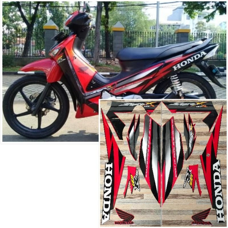 striping original Honda Supra X 125 R hitam merah tahun 2006