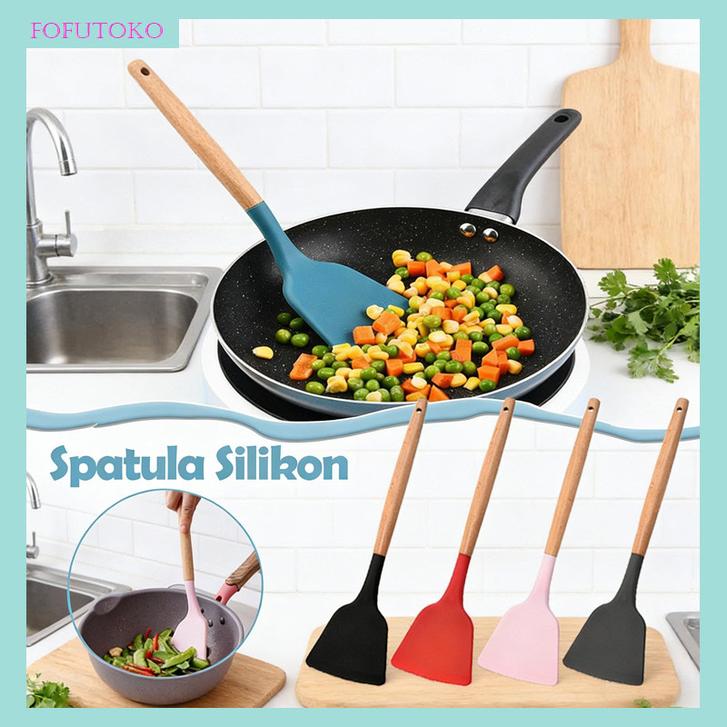 Spatula Silicon Utensil Gagang Kayu /Spatula Silikon Tahan Panas Tebal / Silicone Utensil Spatula Ga