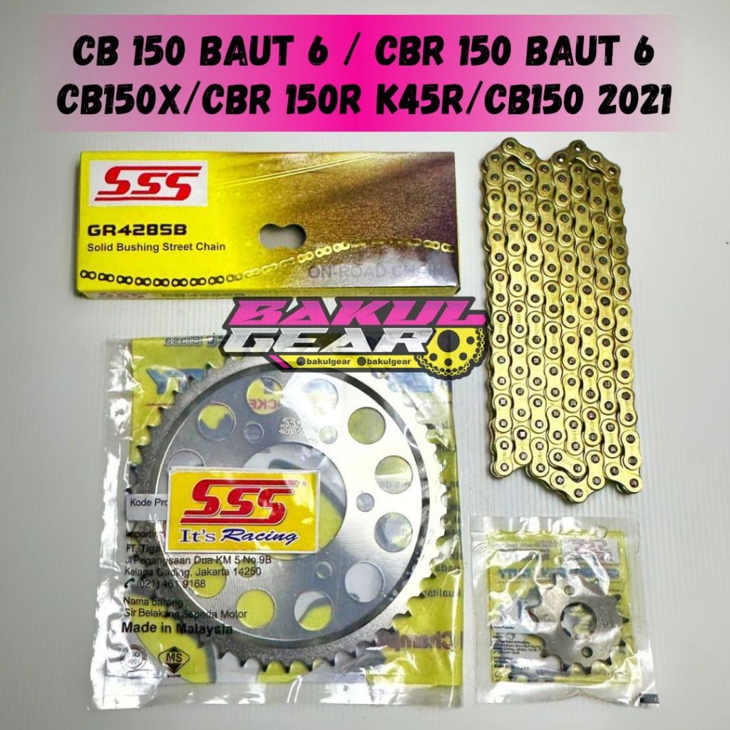 Gear set SSS CBR150R K45R K45N CB150X 6 Lubang Baut CBR150R 2021 CBR CB 150 150R K45N Rantai 428