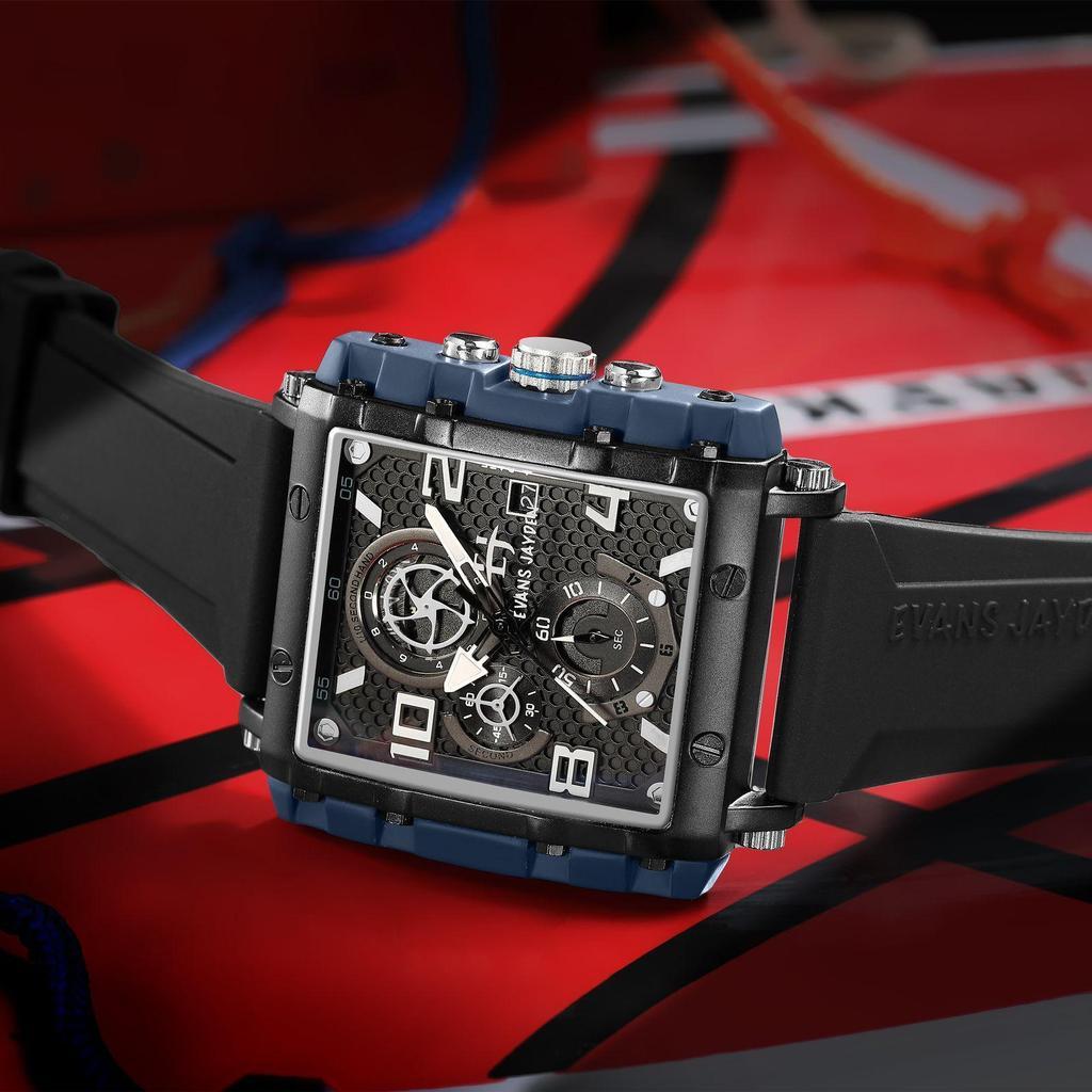 E Jayden Jam Tangan Pria 9557 Rubber Silicon Kaca Sapphire Chronograph Water Resistant 5ATM
