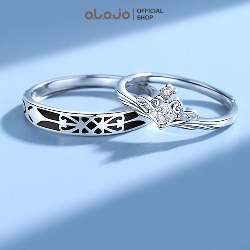 OLOO Cincn Titanium Putri & Ksatria Pasangan Cincin 1 Pasang Set Desain Niche Terbuka Sederhana Cinc