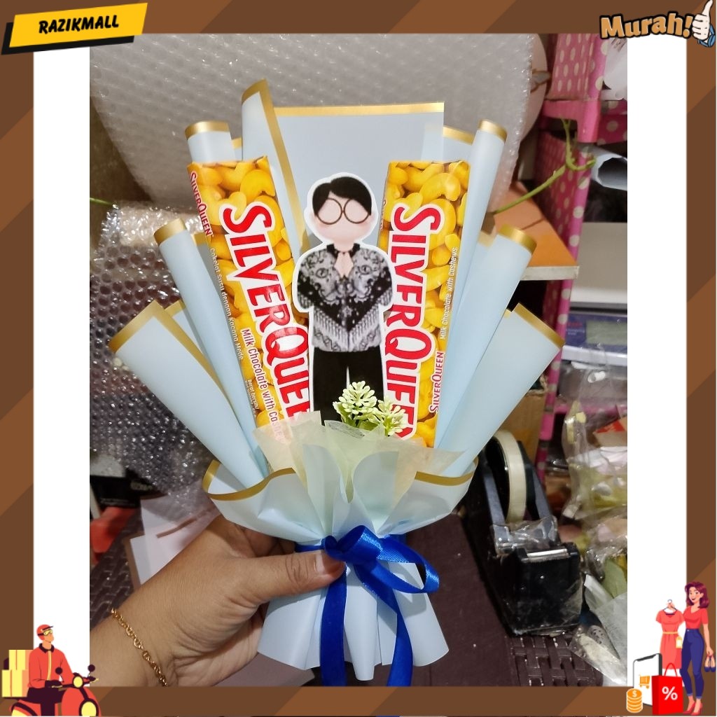 buket mini coklat Silverqueen Cadbury bucket snack mini bouquet hadiah ulang tahun hari guru wisuda 