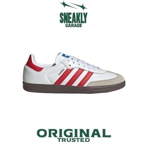 Sepatu Adidas Samba Vegan Og White Scarlet Red Gum  Sneakers Unisex