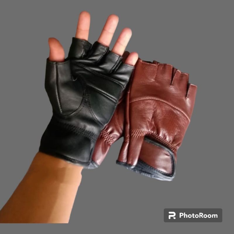 sarung tangan kulit asli motor half pria ready big size jumbo XXL Diskon