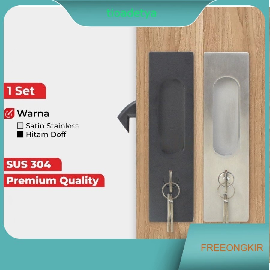 HANDLE TANAM TARIKAN PINTU KUNCI PINTU GESER SLIDING DOOR SET SUS 304 - Hitam