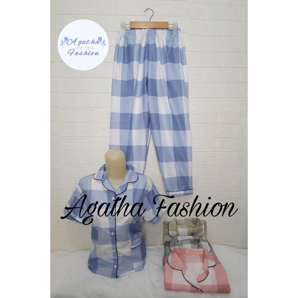 Baju Tidur Piyama Wanita Kotak Nona Motif Pajamas Cewek Dewasa / Piyama Kotak Lengan Pendek / Piyama