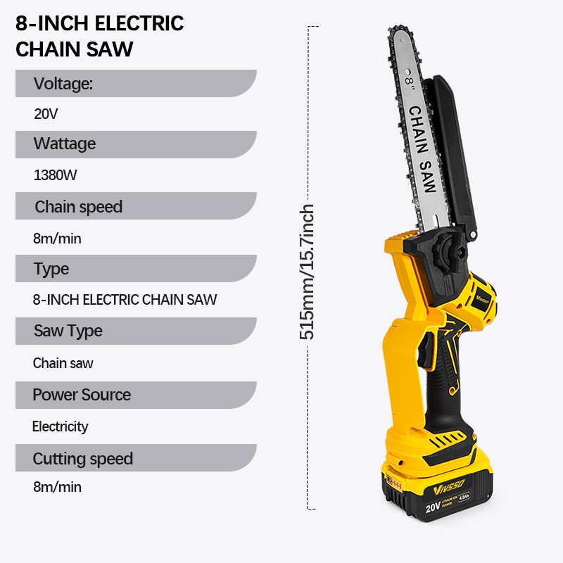 Electric Chain Saw Rechargeable Woodworking 8Inch Mini Chain Saw Garden Pruning Saw Tool For Dewalt 