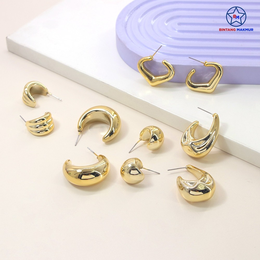 OLIO Anting Hijab Emas Anting Hoop Perak Bulat Kilap