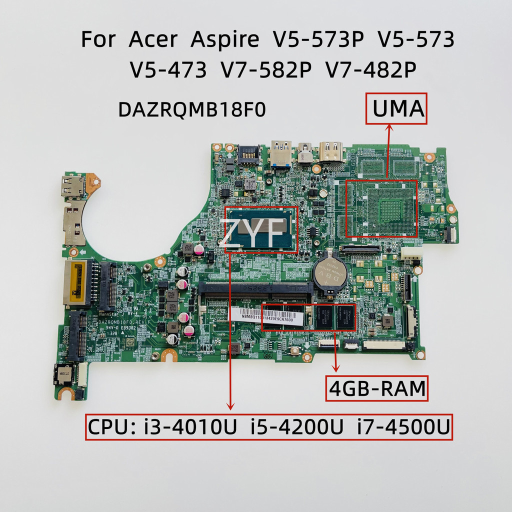 For Acer Aspire V5-573P V5-573 V5-473 V7-582P V7-482P Laptop Motherboard DAZRQMB18F0 With Core i3 i5