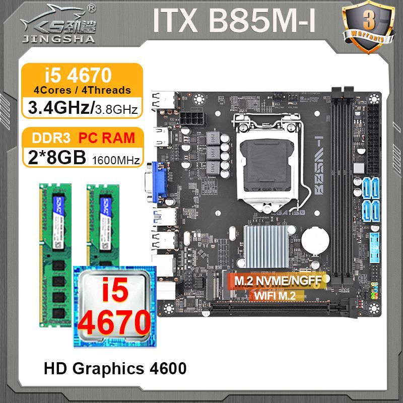 JINGSHA B85 mini itx motherboard LGA 1150 CPU RAM Combo i5 4670 + 2*8GB DDR3 motherboard Set LGA1150