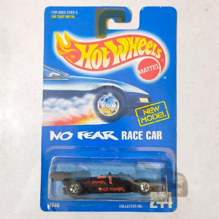 Mainan Hot Wheels 500 Indy No Fear Race Car 1992 ban BW Black Wall blue card base besi rare