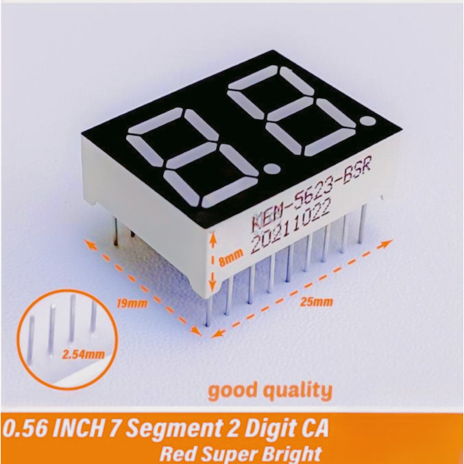 7 Segment 2 Digit 0.56" Merah CA Seven Segmen 2 Digit Merah - 10 Pin